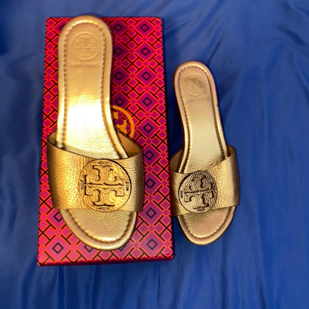 Tory Burch Ines Gold Sandal Wedge